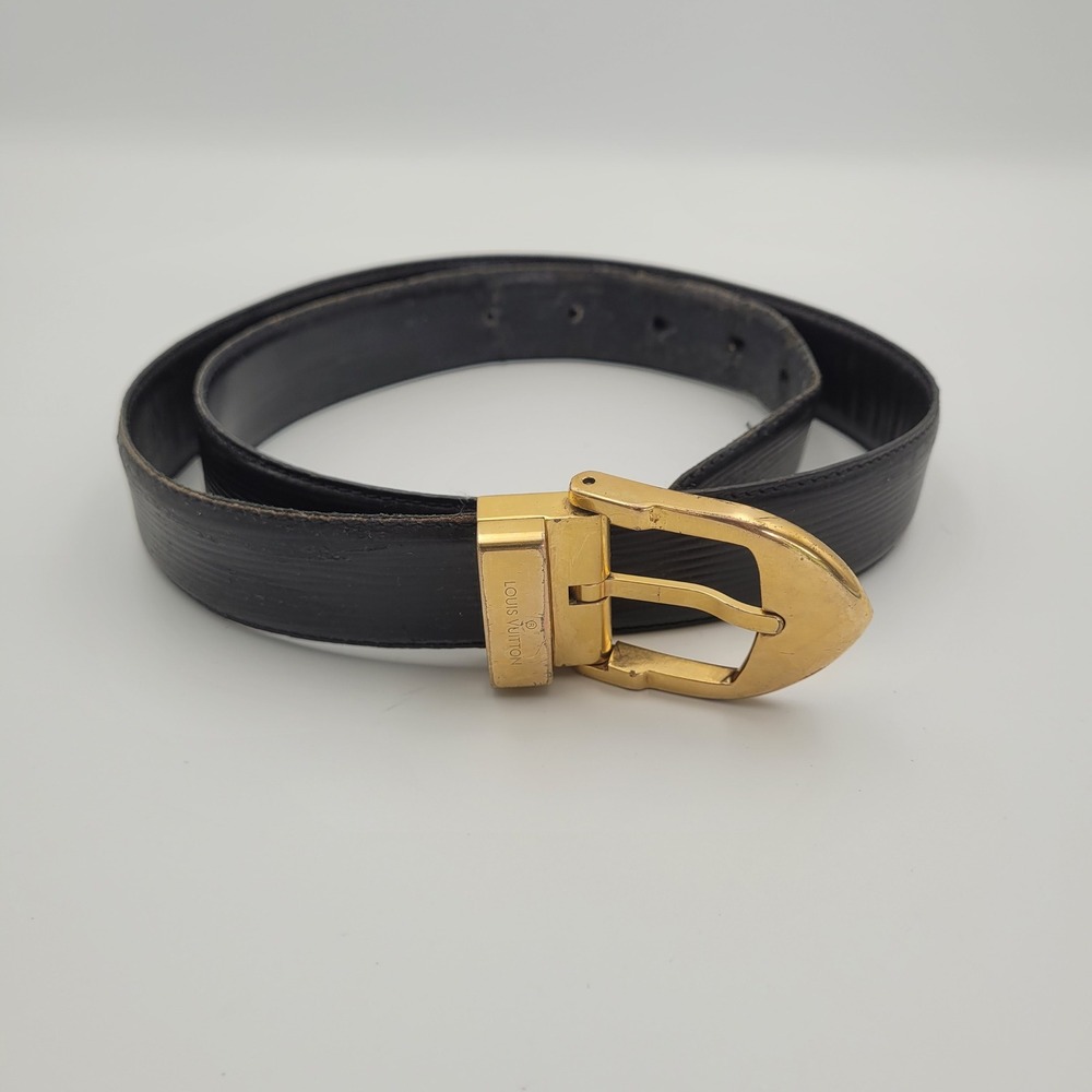 Louis Vuitton  Vintage Epi Leather Belt Black Gold Buckle LB0021 size 32